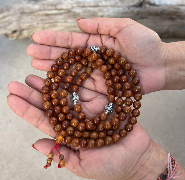 Tibetan Mala Buddhist Prayer Beads Rosary Brown Lotus Seed With Free Silk Pouch