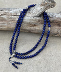 Tibetan Prayer Meditation Healing Lapis Lazuli 108 Beads Mala With Silver Guru Bead , Silver Spacers - DharmaObjects