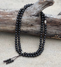 Tibetan Mala Buddhist Prayer 108 Beads Rosary Ebony Wood With Silver Spacers Free Wooden Box - DharmaObjects