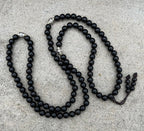 Tibetan Mala Buddhist Prayer 108 Beads Rosary Ebony Wood With Silver Spacers Free Wooden Box - DharmaObjects