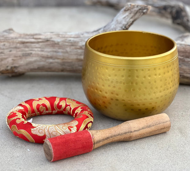 Large Tibetan Ring Gong Singing Bowl Complete Set Deep Meditation ~ Yoga, Mindfulness, Spiritual & Chakra Healing