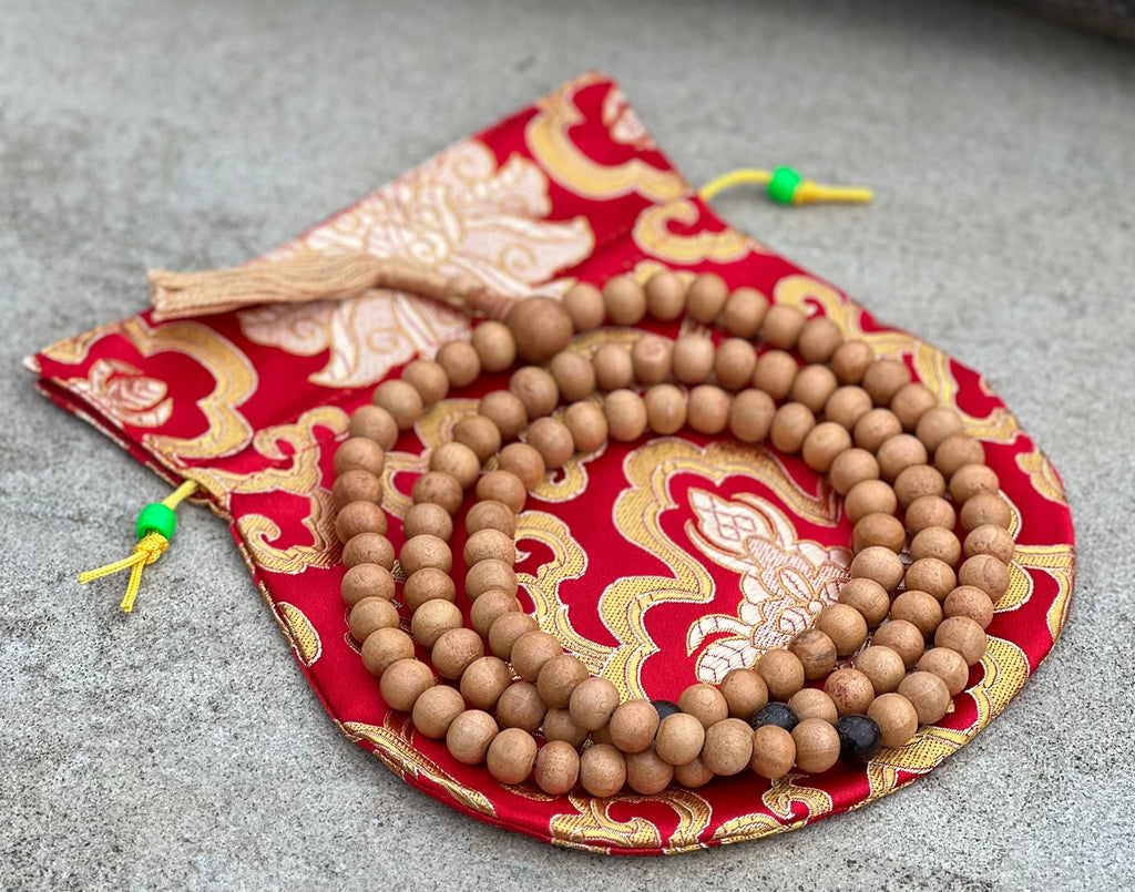 Tibetan Buddhist Genuine Sandal Wood Mala / Rosary 108 Beads / Free Silk Pouch - DharmaObjects