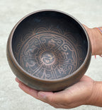 Tibetan Buddhist Om Mani Buddha Old Singing Bowl 6" | Antique Collector Bowl with Sacred Engravings & Sacral Chakra D Note - DharmaObjects