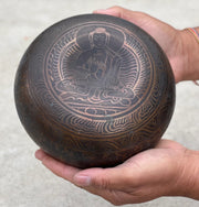 Tibetan Buddhist Om Mani Buddha Old Singing Bowl - Collector Dark Patina 6 Inches Sacral Chakra
