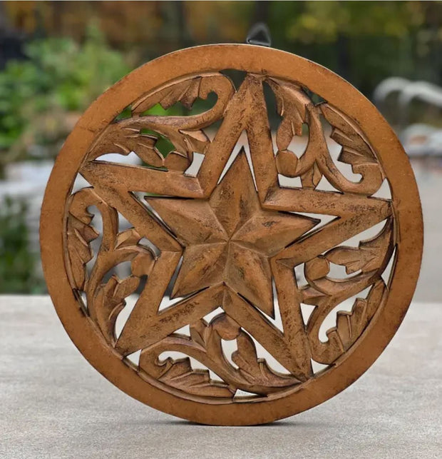 Handcrafted Wooden Celestial Big Star Wall Décor Hanging Art
