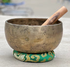 Rare Antique Thadobati Style Tibetan Singing Bowl 7" | Dark Patina Throat Chakra G Note Collector Bowl with Mallet & Cushion - DharmaObjects