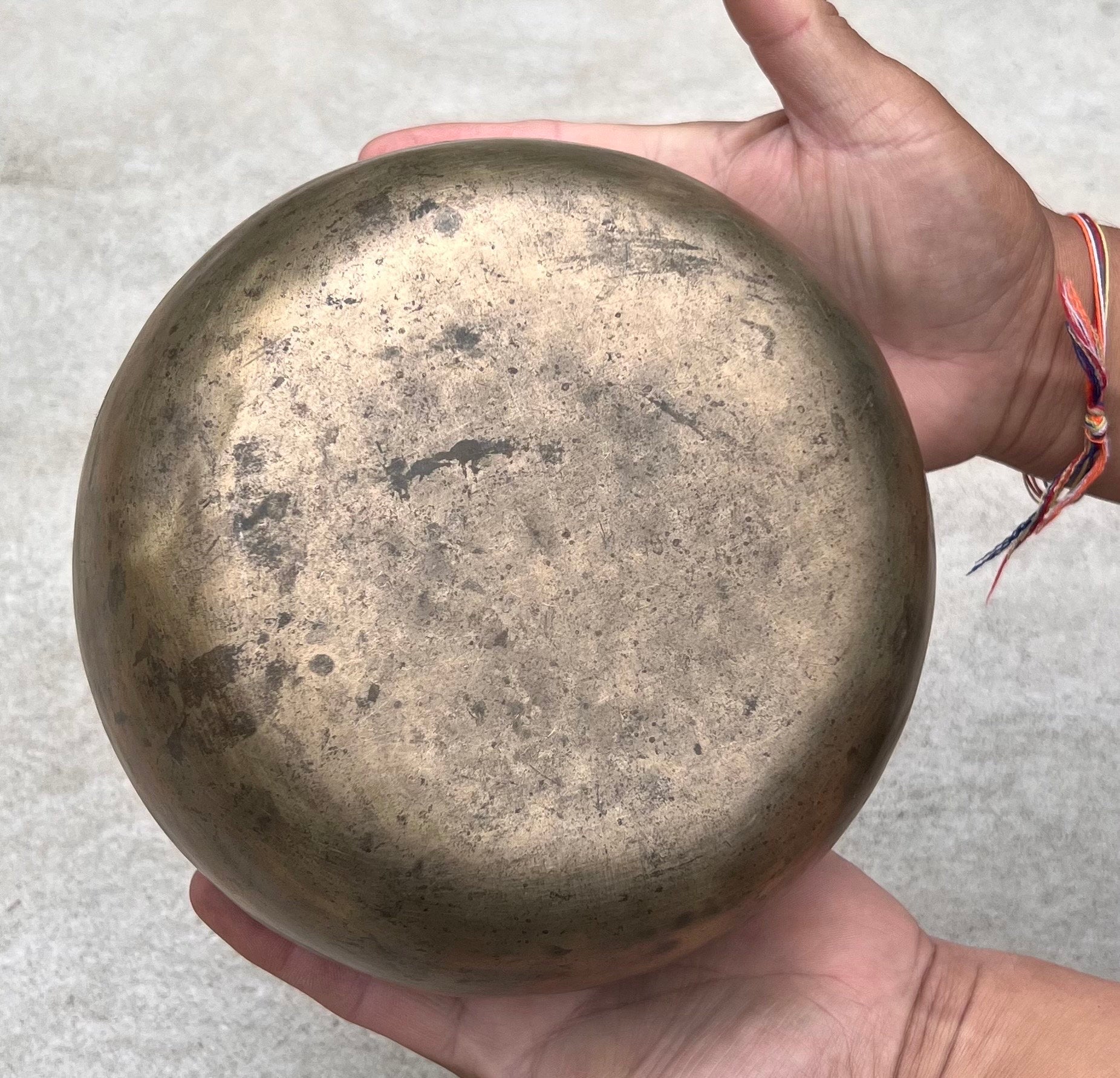 Rare Antique Thadobati Style Tibetan Singing Bowl 7" | Dark Patina Throat Chakra G Note Collector Bowl with Mallet & Cushion - DharmaObjects