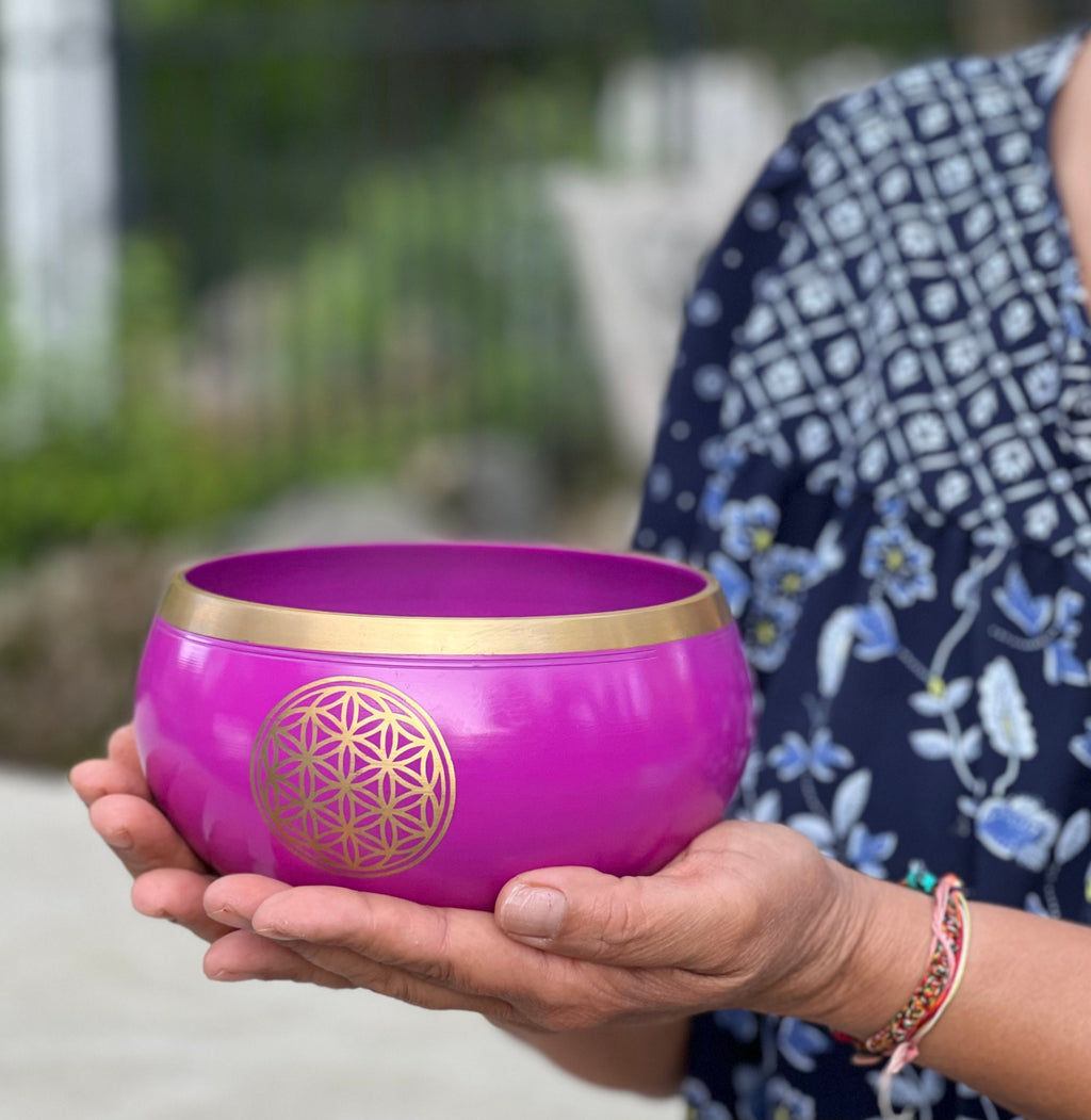 Tibetan Singing Bowl Complete Set Flower Of Life ~ For Meditation, Yoga, Spiritual Healing and Mindfulness ~ Extra Large