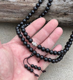 Tibetan Mala Buddhist Prayer 108 Beads Rosary Ebony Wood With Silver Spacers Free Wooden Box - DharmaObjects
