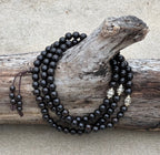 Tibetan Mala Buddhist Prayer 108 Beads Rosary Ebony Wood With Silver Spacers Free Wooden Box - DharmaObjects