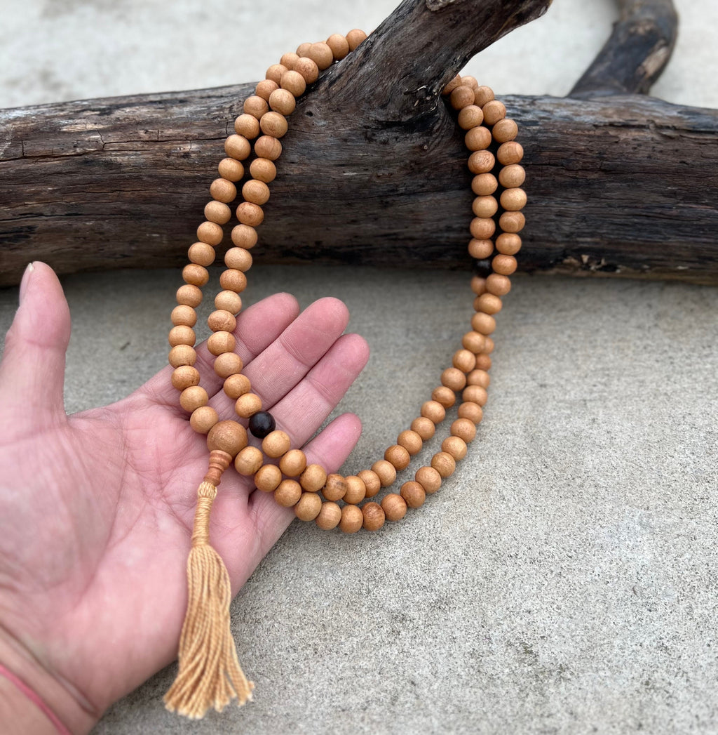 Tibetan Buddhist Genuine Sandal Wood Mala / Rosary 108 Beads / Free Silk Pouch - DharmaObjects