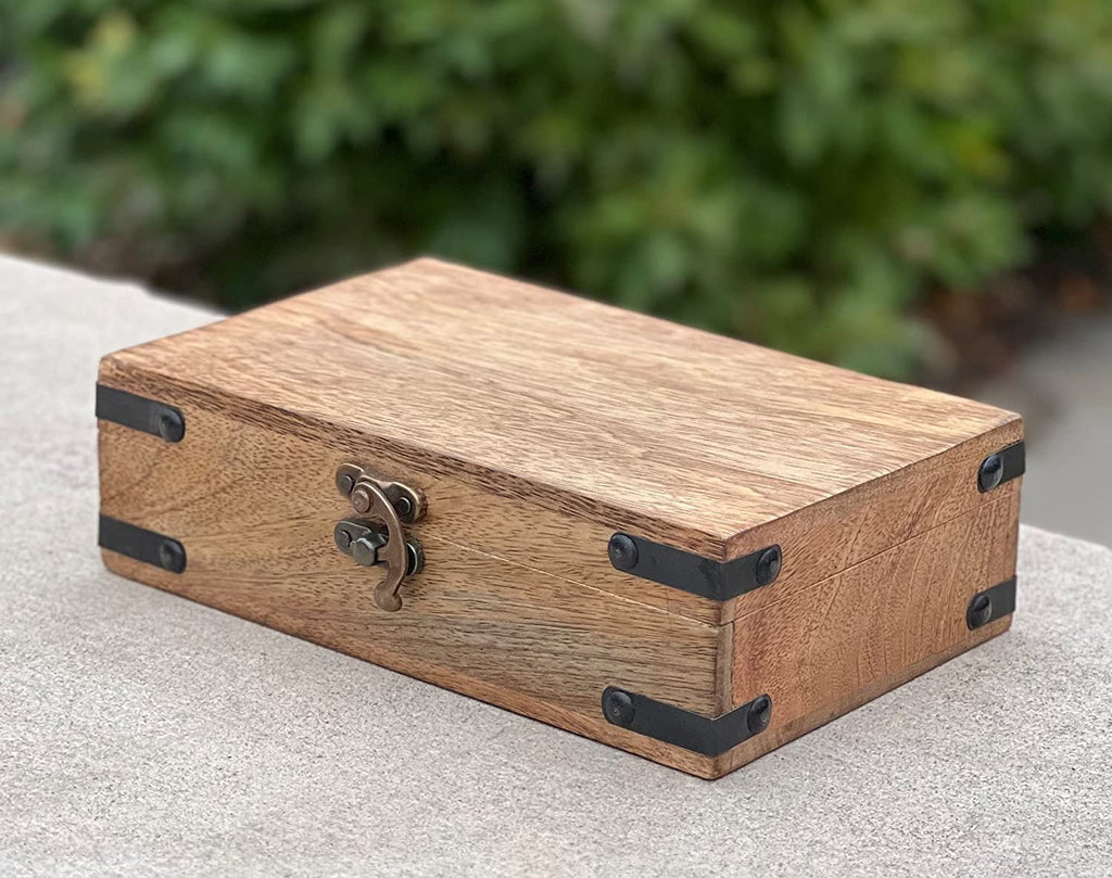 Hand Carved Jewelry Trinket Keepsake Wooden Storage Box - DharmaObjects