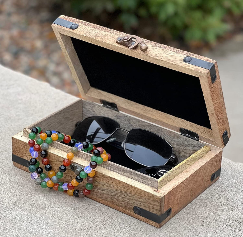 Hand Carved Jewelry Trinket Keepsake Wooden Storage Box - DharmaObjects