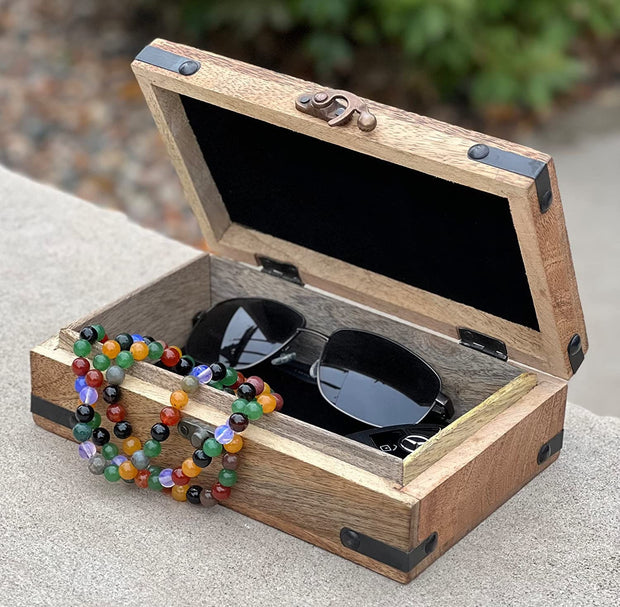 Hand Carved Jewelry Trinket Keepsake Wooden Storage Box
