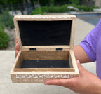 Hand Carved Celestials Star Moon Wooden Box Keepsake Jewelry Storage