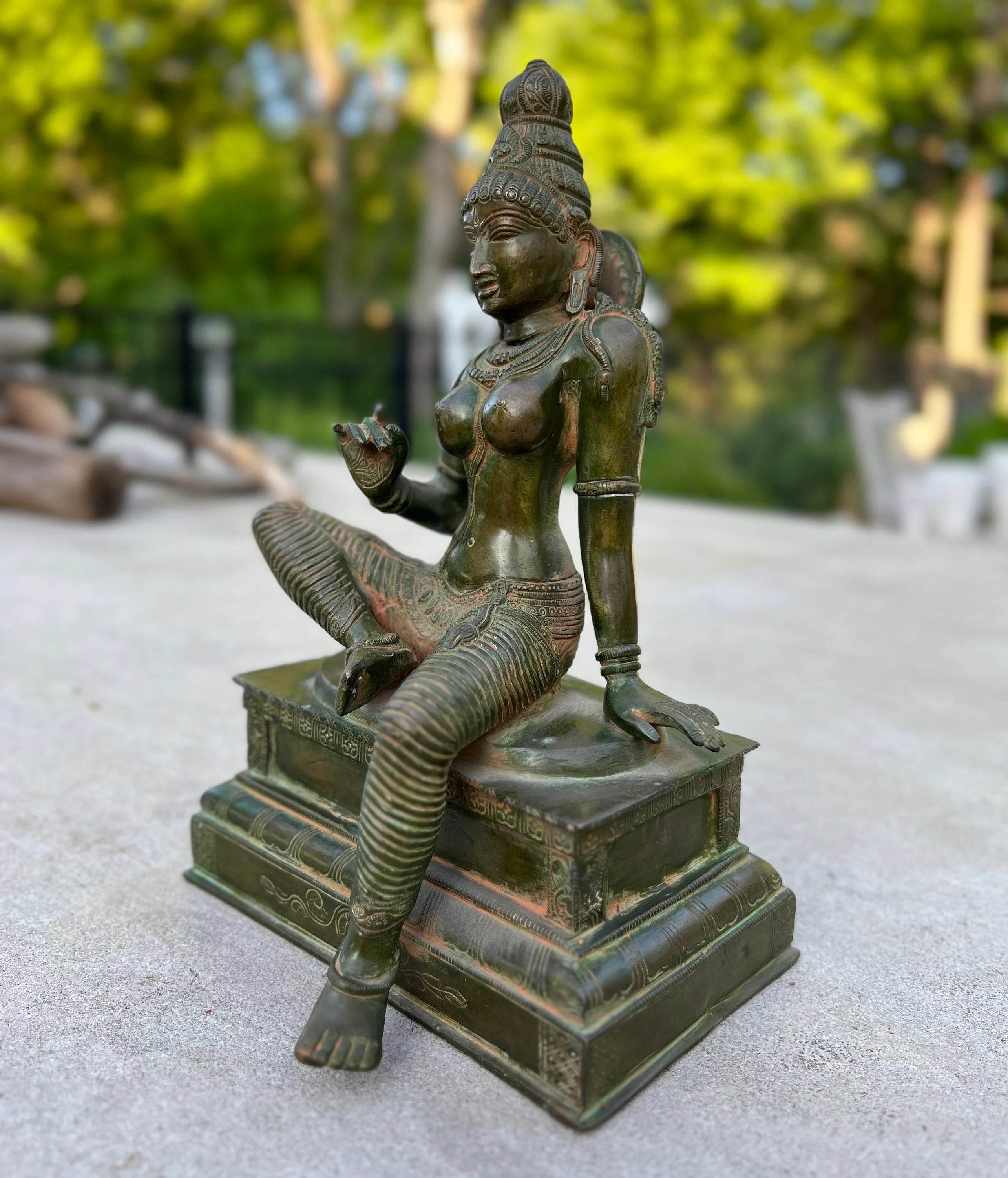 Shakti Hindu Goddess Parvati Ma Old Statue Solid Antique Bronze Finish for Home Altar Shrine Meditation Room 10 Inches Tall - DharmaObjects