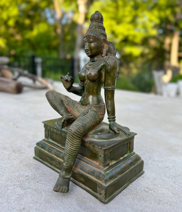 Shakti Hindu Goddess Parvati Ma Old Statue Solid Antique Bronze Finish for Home Altar Shrine Meditation Room 10 Inches Tall