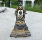 Buddha Statue Solid Brass Dhyana Mudra for Home Altar Shrine Meditation Room 7 Inches Tall - DharmaObjects
