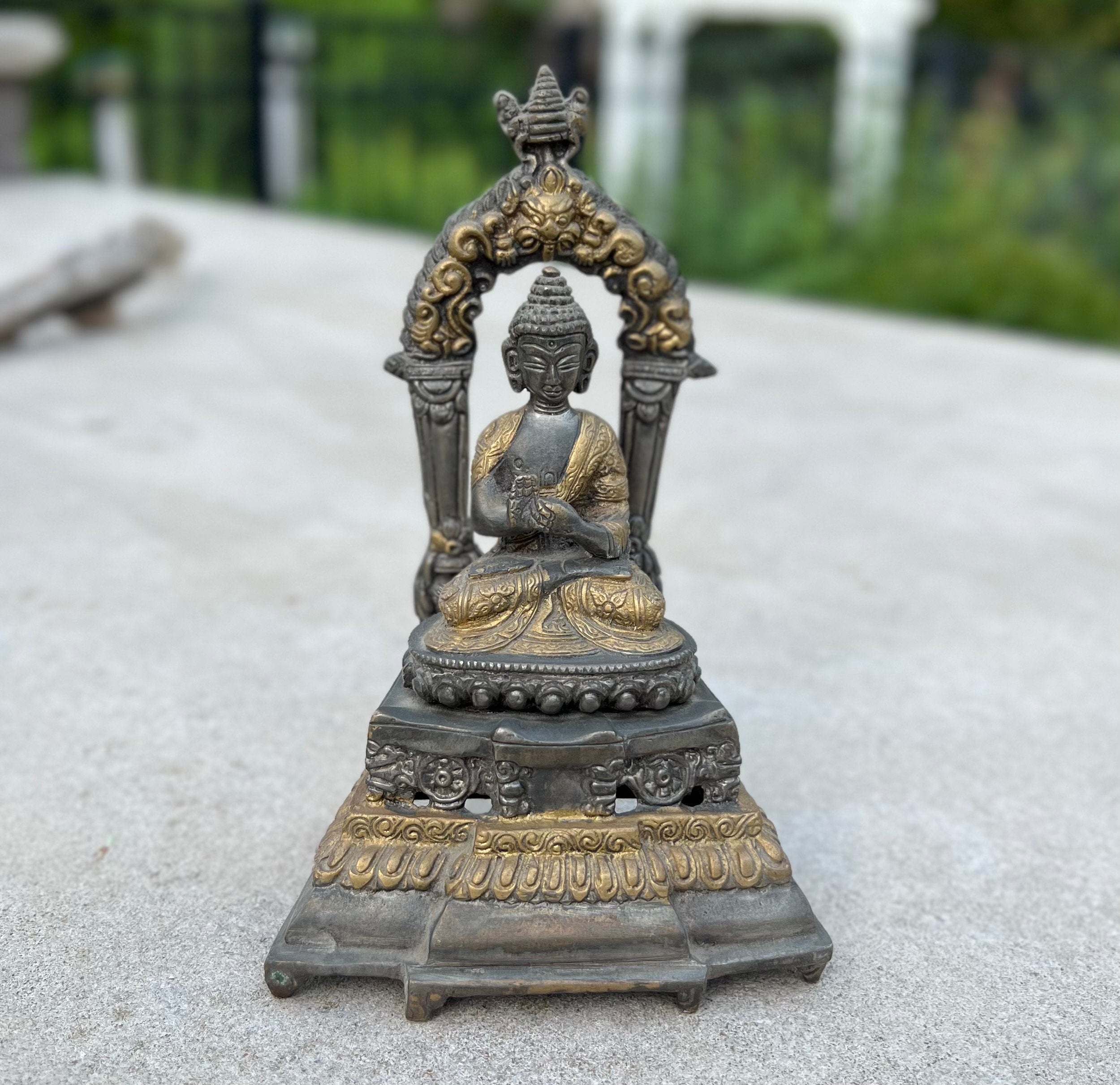 Buddha Statue Solid Brass Dhyana Mudra for Home Altar Shrine Meditation Room 7 Inches Tall - DharmaObjects