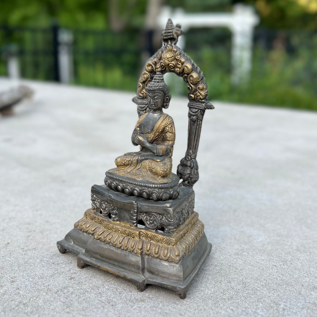Buddha Statue Solid Brass Dhyana Mudra for Home Altar Shrine Meditation Room 7 Inches Tall - DharmaObjects