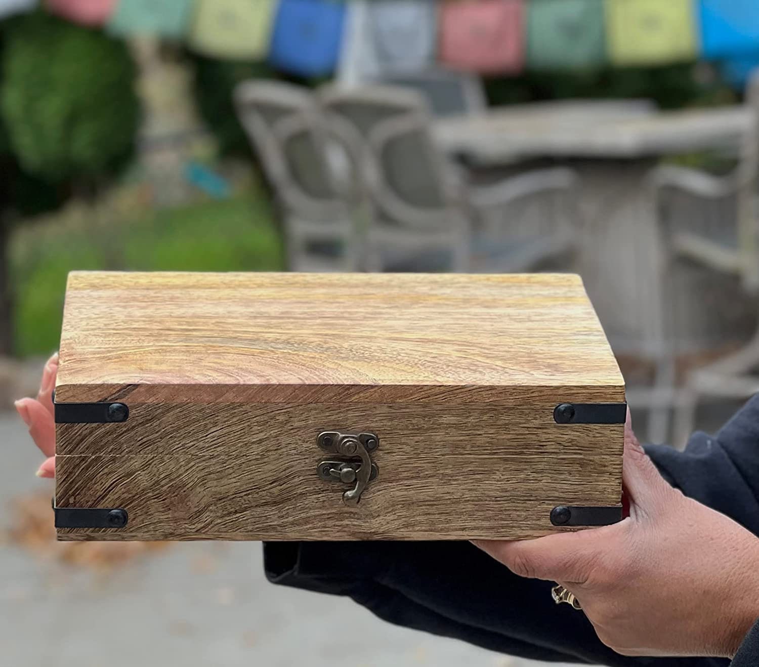 Hand Carved Jewelry Trinket Keepsake Wooden Storage Box - DharmaObjects