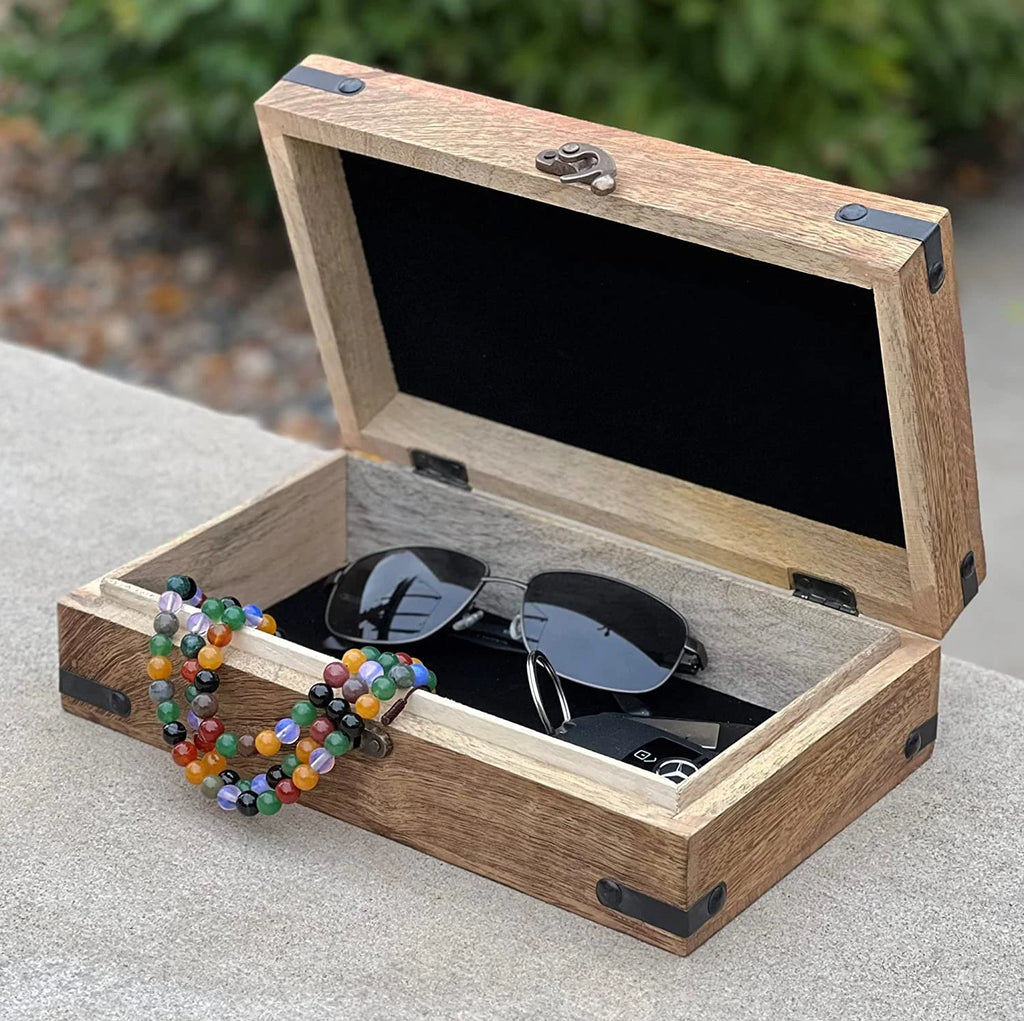 Hand Carved Jewelry Trinket Keepsake Wooden Storage Box - DharmaObjects