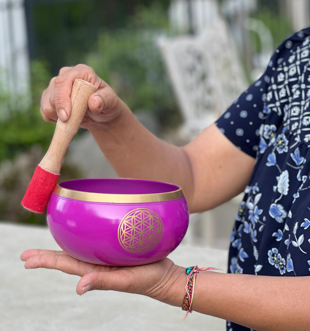 Tibetan Flower Of Life Singing Bowl Complete Set ~ Meditation , Yoga, Mindfulness, Spiritual & Chakra Healing ~ Extra Large