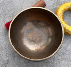 Rare Antique Thadobati Style Tibetan Singing Bowl 5.75" | Dark Patina Heart Chakra F Note Bowl with Mallet & Cushion - DharmaObjects