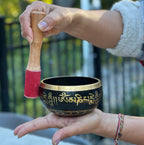 Tibetan Singing Bowl Om Mani ~ With Mallet And Brocade Cushion ~ For Mindfulness Meditation, Chakra Healing, Yoga (Medium) - DharmaObjects