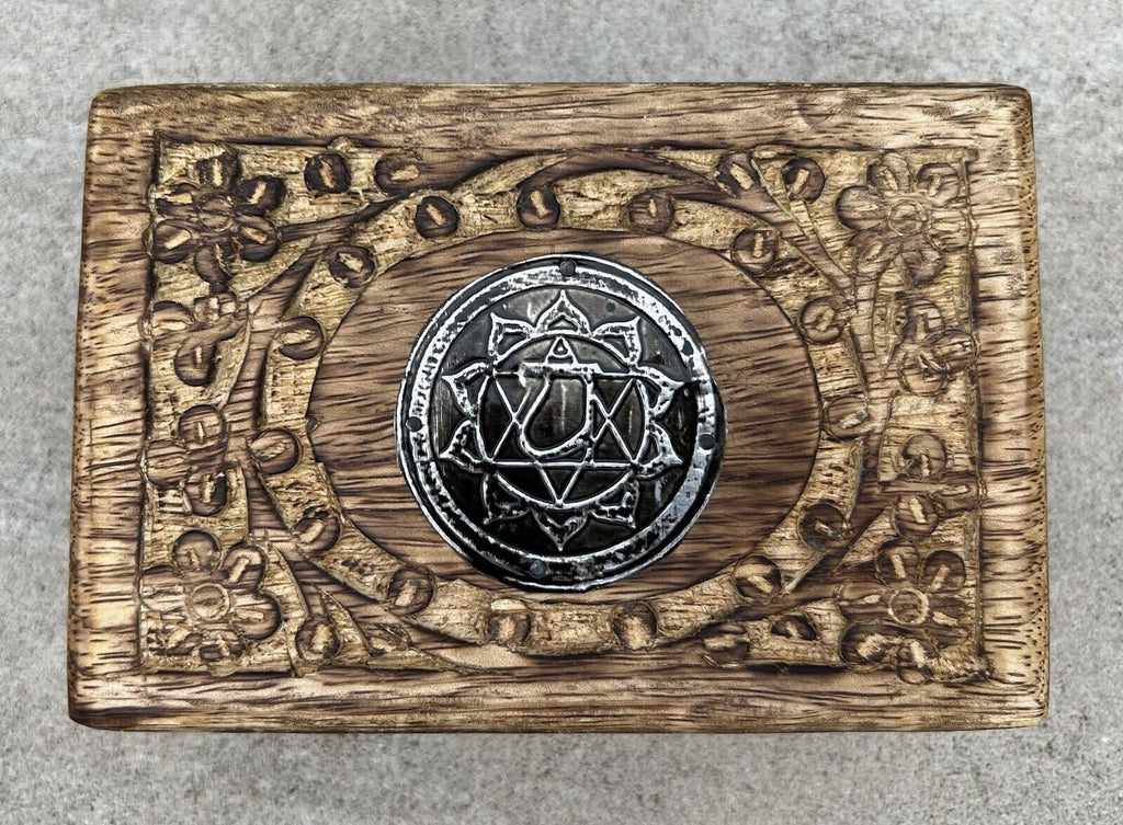 Hand Carved Chakra Wooden Box Keepsake Jewelry Storage