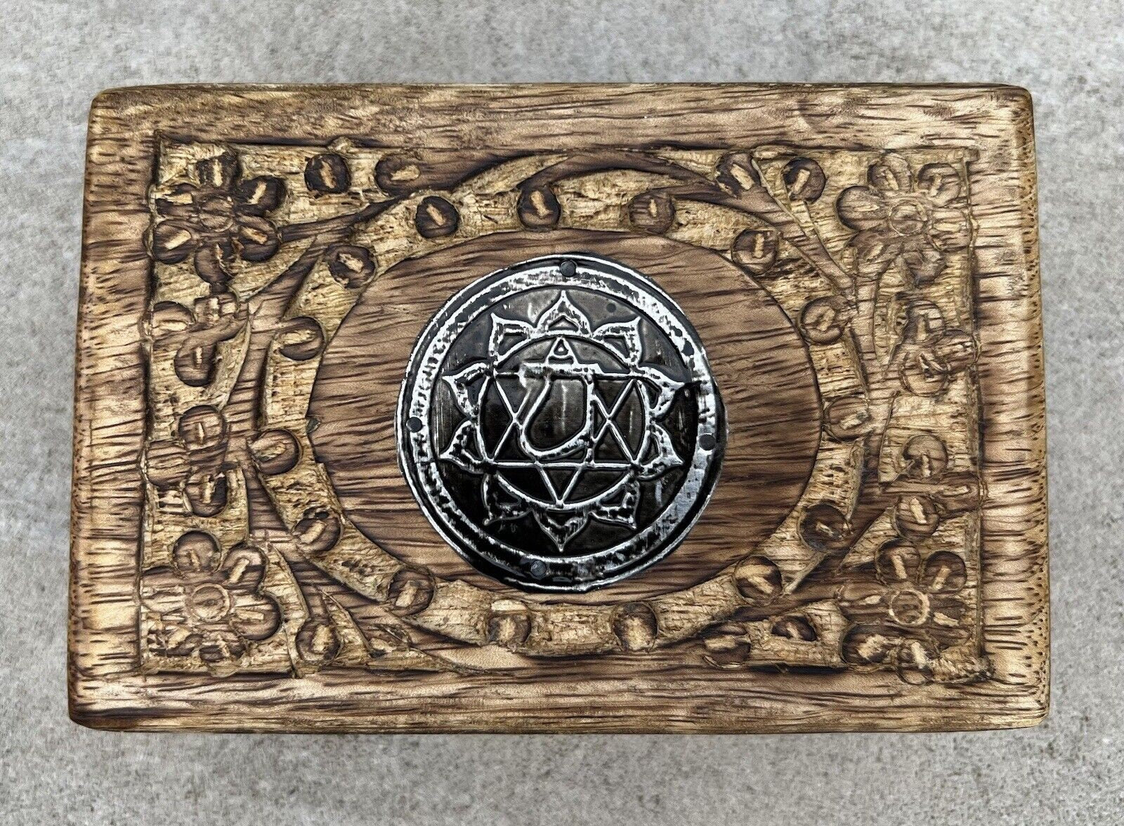 Hand Carved Chakra Wooden Box Keepsake Jewelry Storage