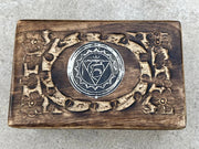 Hand Carved Chakra Wooden Box Keepsake Jewelry Storage