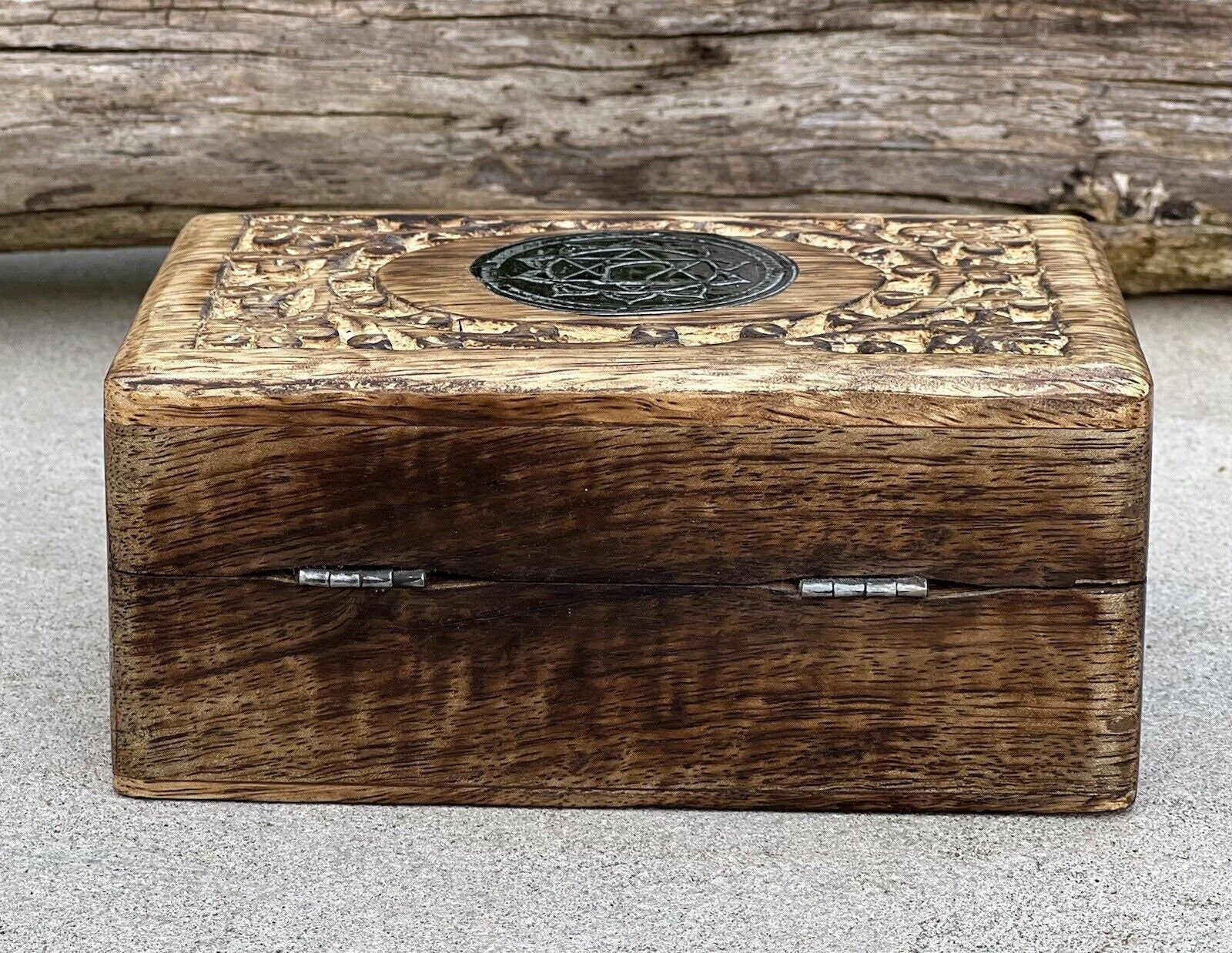 Hand Carved Chakra Wooden Box Keepsake Jewelry Storage