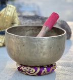 Rare Antique Thadobati Style Tibetan Singing Bowl 7.25" | Dark Patina Sacral Chakra D Note Collector Bowl with Mallet & Cushion - DharmaObjects