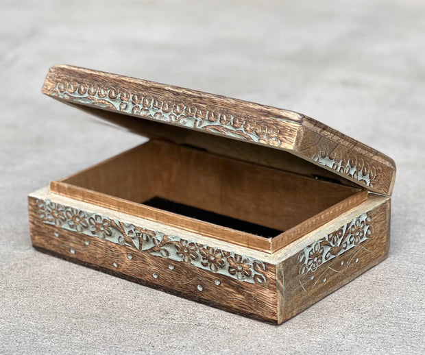 Hand Carved Egyptian Eye of Ra Wooden Box Keepsake Jewelry Storage