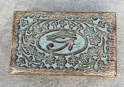 Hand Carved Egyptian Eye of Ra Wooden Box Keepsake Jewelry Storage