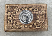 Hand Carved Chakra Wooden Box Keepsake Jewelry Storage