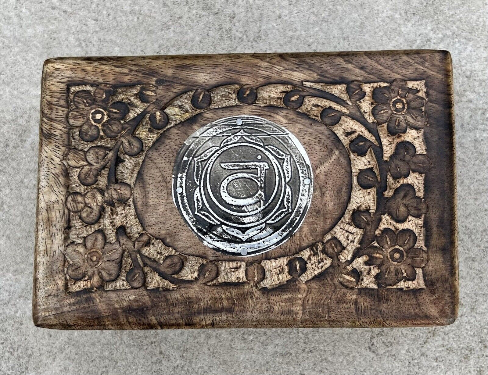 Hand Carved Chakra Wooden Box Keepsake Jewelry Storage