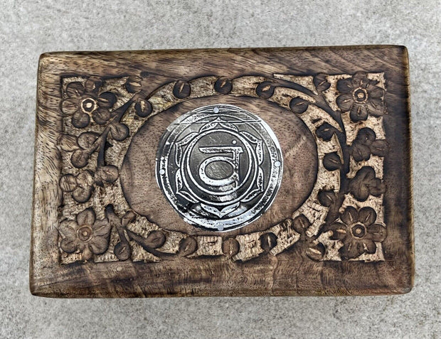 Hand Carved Chakra Wooden Box Keepsake Jewelry Storage