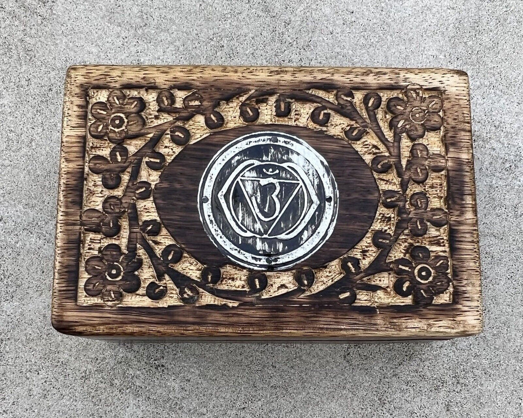 Hand Carved Chakra Wooden Box Keepsake Jewelry Storage