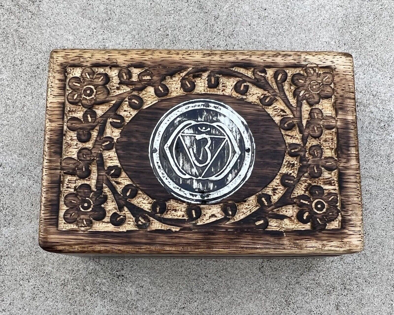 Hand Carved Chakra Wooden Box Keepsake Jewelry Storage