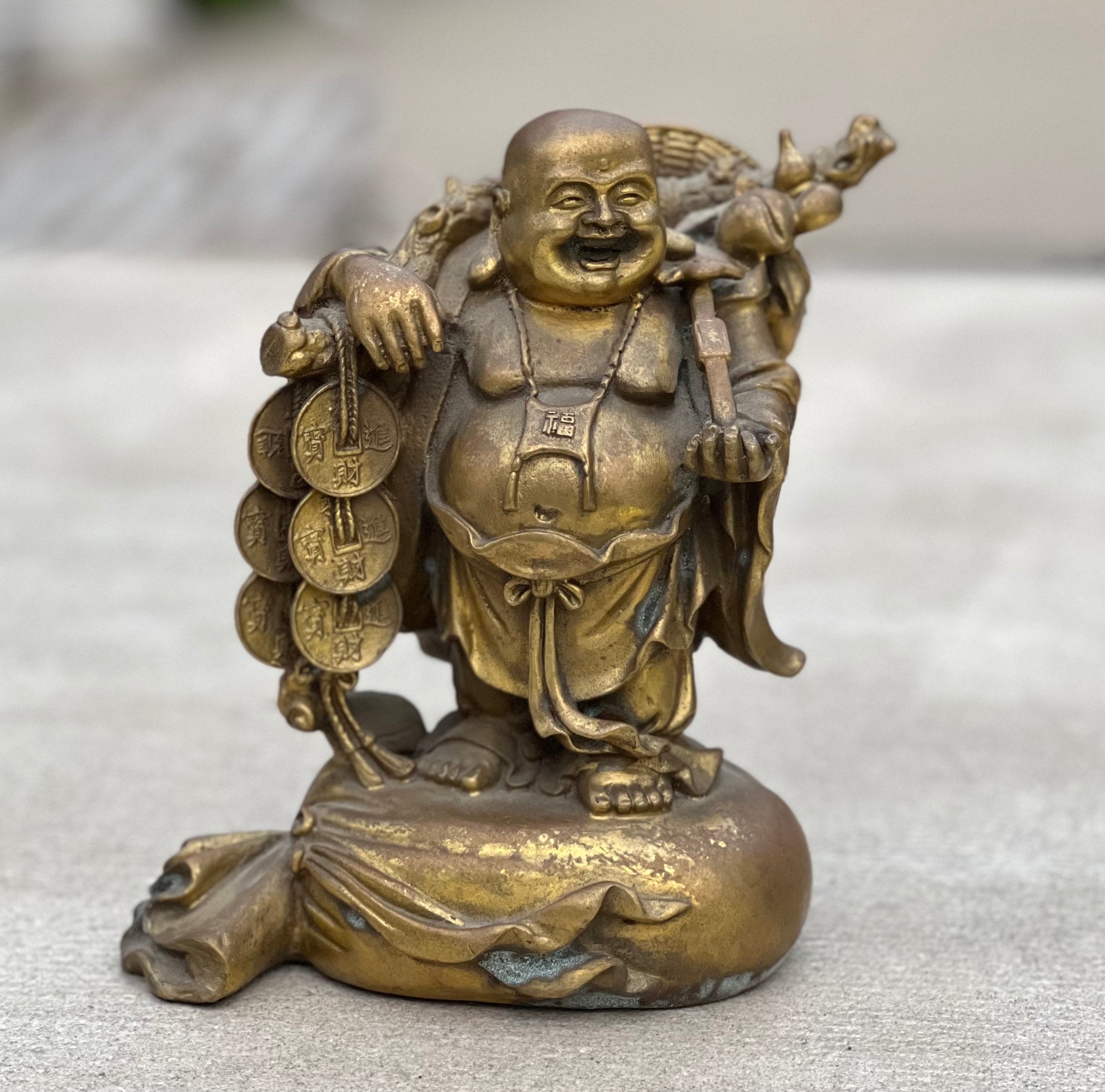 Laughing Buddha Brass Old Statue for Good Luck And Happiness, Laughing Buddha Figurines