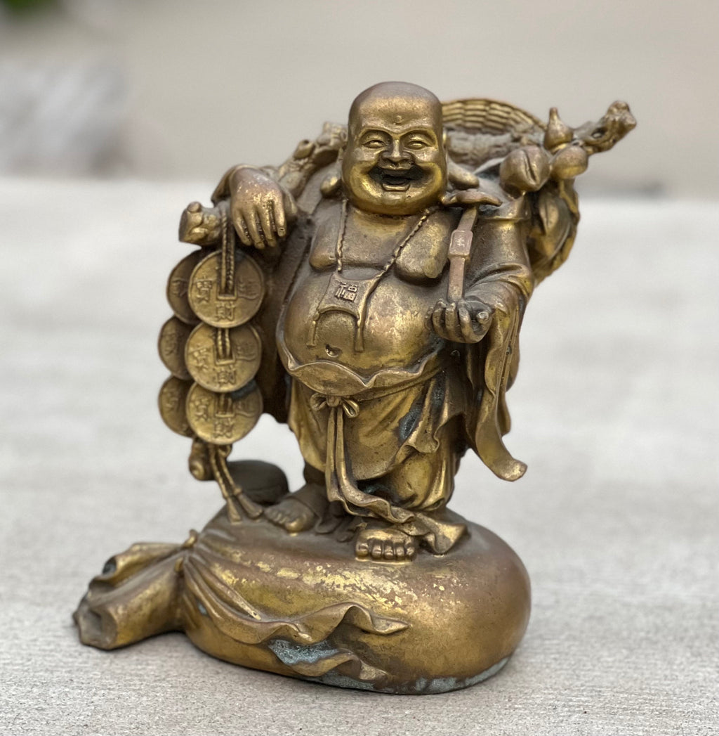 Laughing Buddha Brass Old Statue for Good Luck And Happiness, Laughing Buddha Figurines