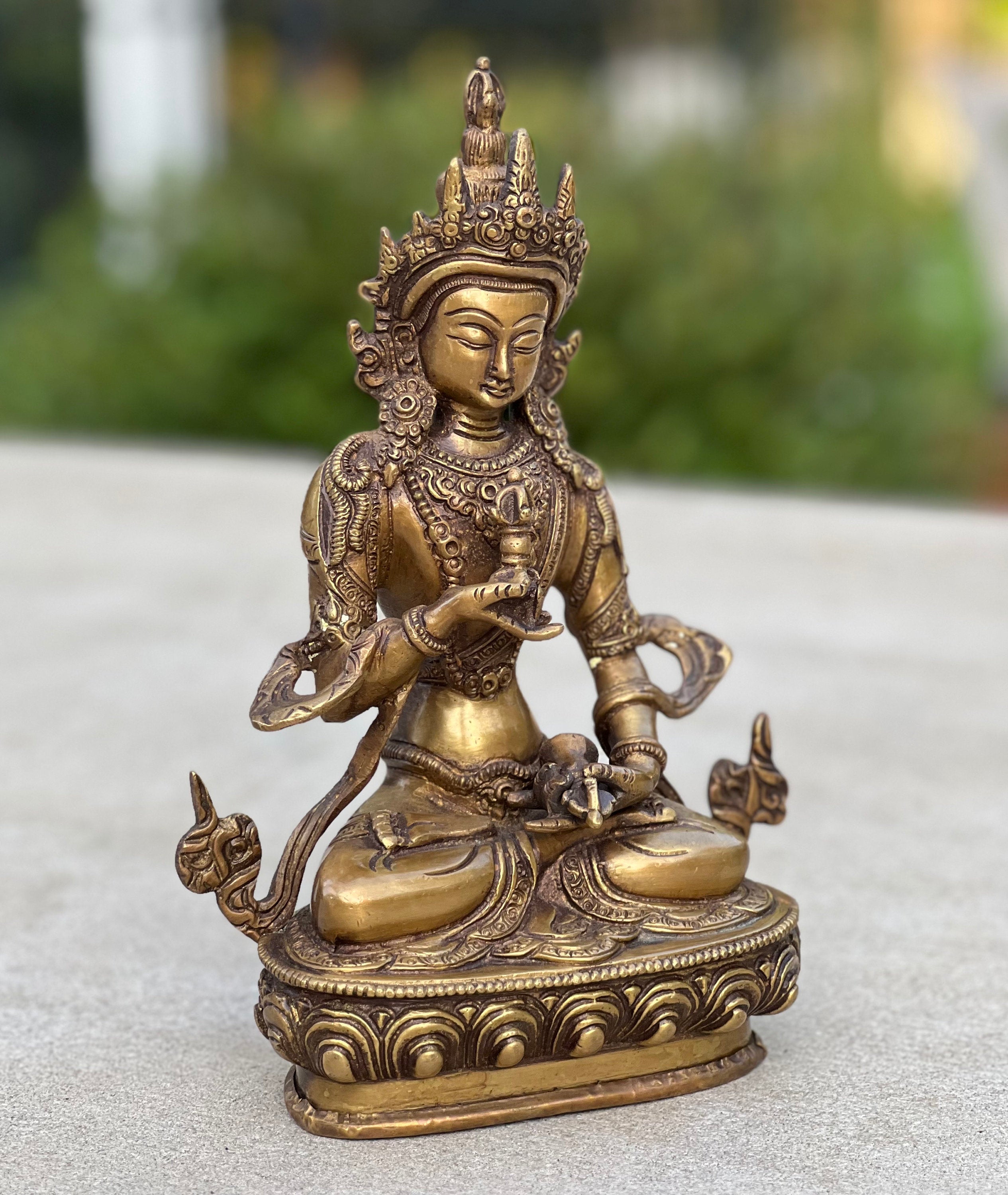 Vajrasattva Dorji Sempa Statue Solid Brass for Home Altar Shrine Meditation Room 8.5 Inches Tall - DharmaObjects