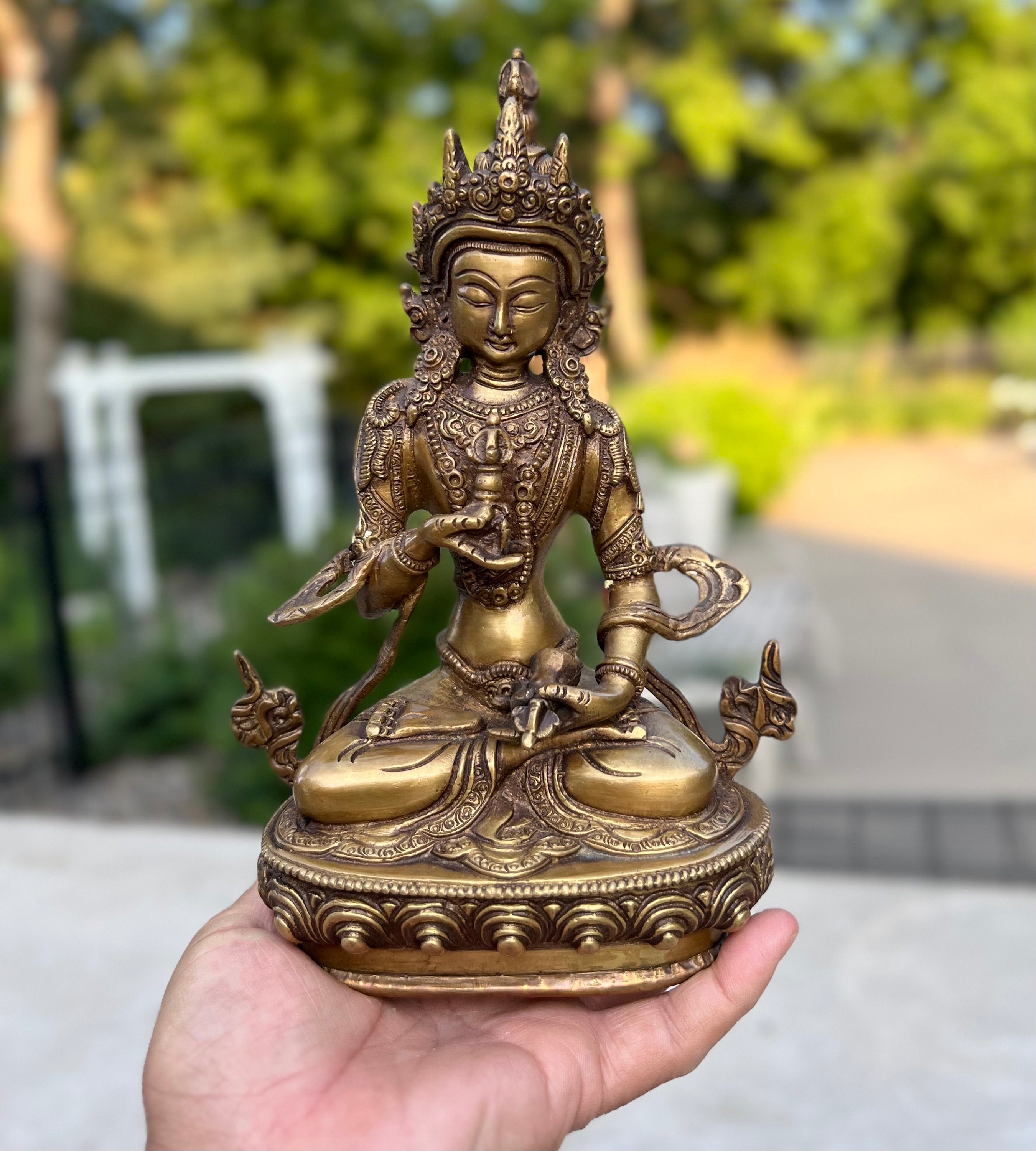 Vajrasattva Dorji Sempa Statue Solid Brass for Home Altar Shrine Meditation Room 8.5 Inches Tall - DharmaObjects