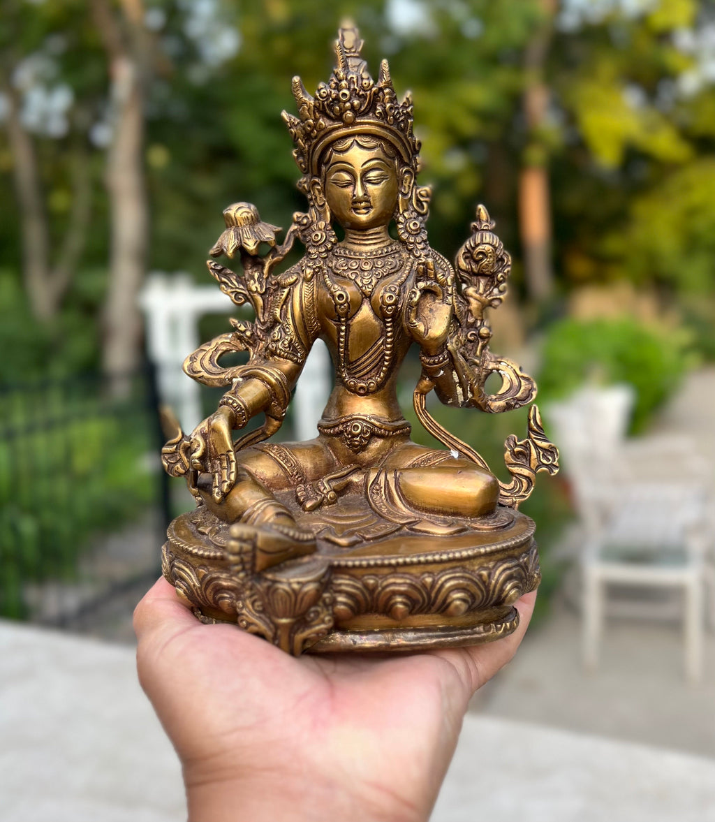 Copy of White Tara Female Buddha Statue Solid Brass for Home Altar Shrine Meditation Room 8.5 Inches Tall - DharmaObjects