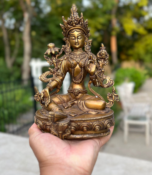 Copy of White Tara Female Buddha Statue Solid Brass for Home Altar Shrine Meditation Room 8.5 Inches Tall - DharmaObjects
