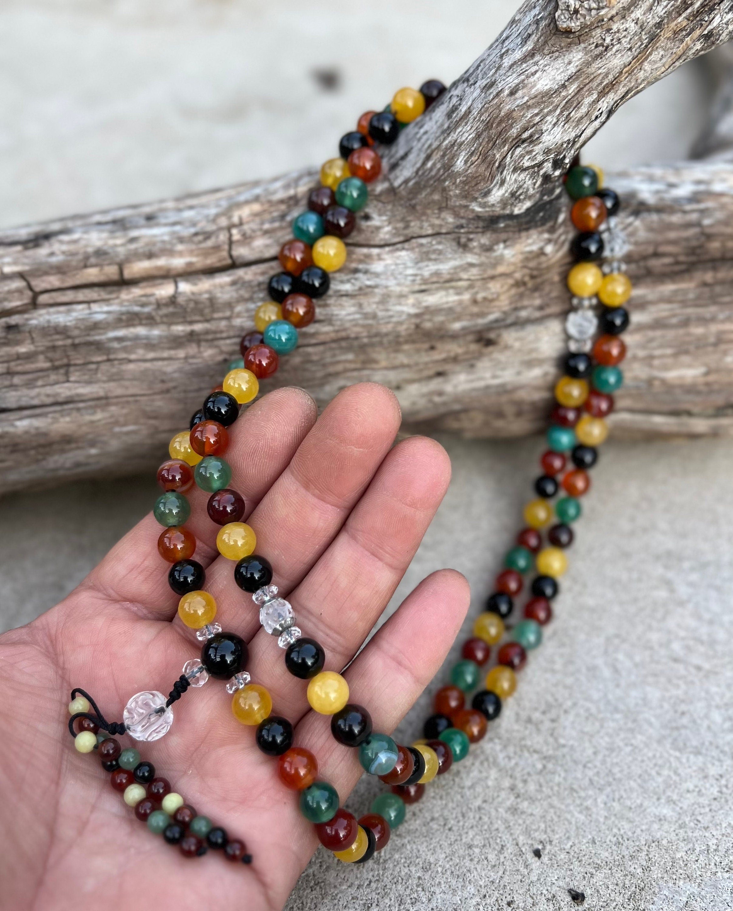 Tibetan Multi Stones 108 Beads Chakra Mala Meditation Yoga With Guru Bead - DharmaObjects