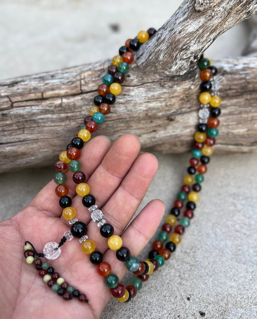 Tibetan Multi Stones 108 Beads Chakra Mala Meditation Yoga With Guru Bead - DharmaObjects
