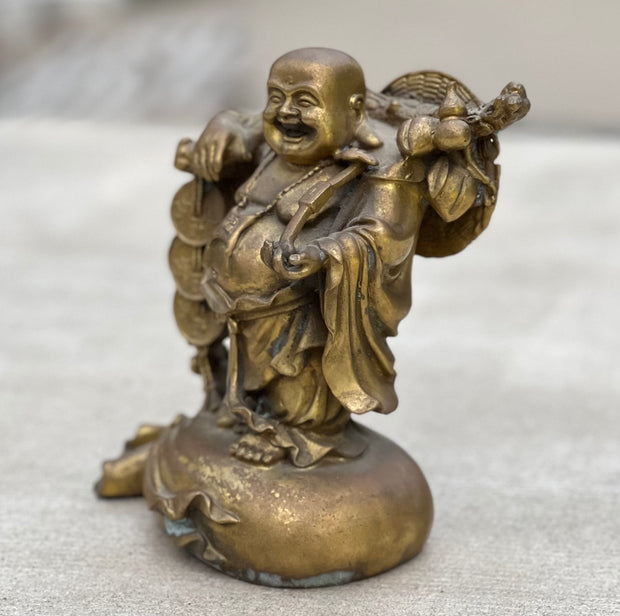 Laughing Buddha Brass Old Statue for Good Luck And Happiness, Laughing Buddha Figurines